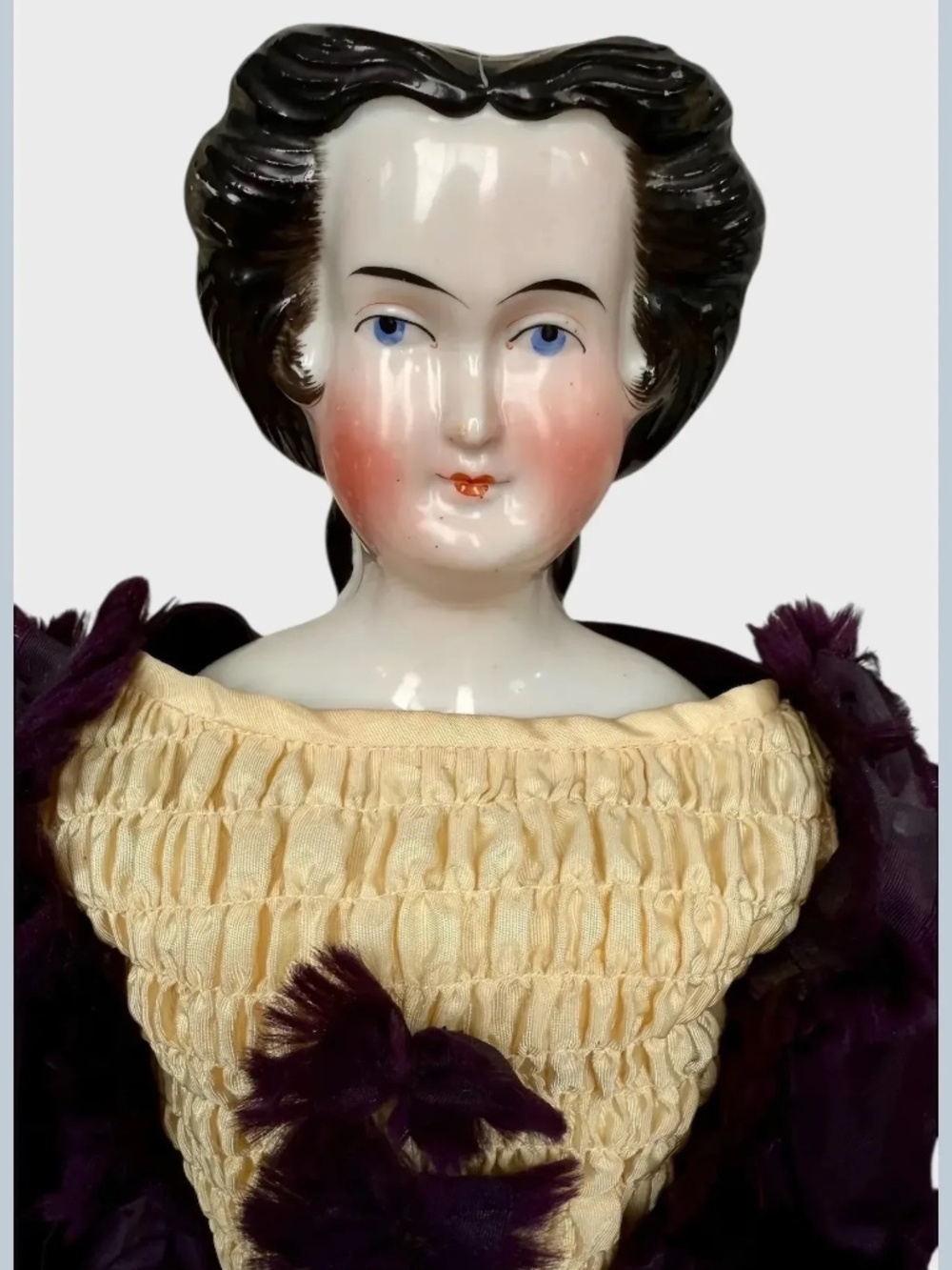 Rare Early China Head Doll w Spit Curls on Side, Comb and Snood